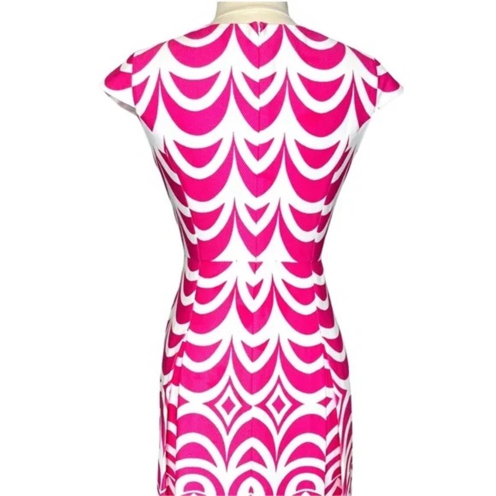 TALBOTS Geo Scallop Cap Sleeve Fit & Flare Pleated Dress Pink/White 6 - Picture 12 of 14